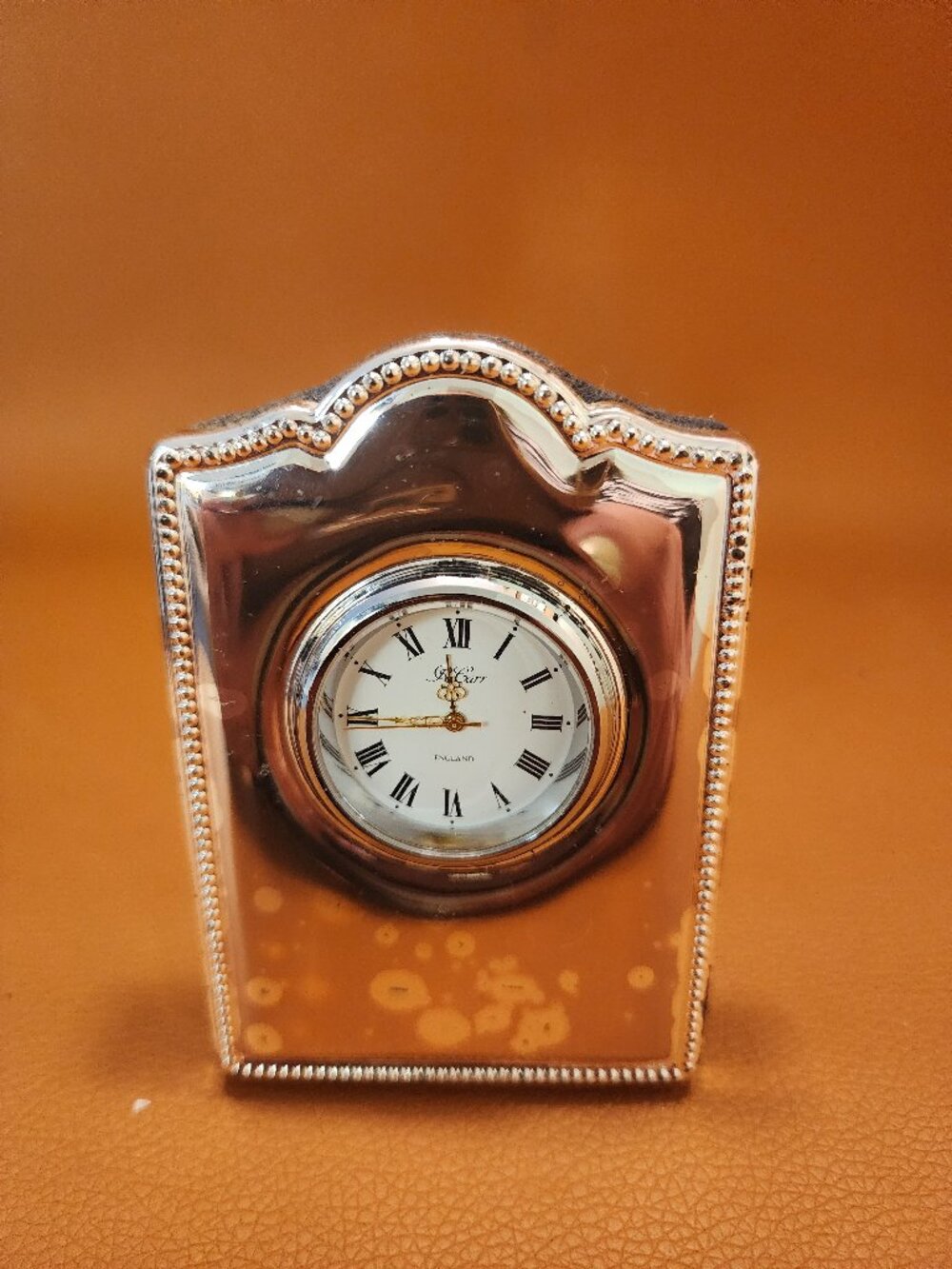 R. CARR VINTAGE MINATURE ANALOG CLOCK - STERLING SILVER - SHEFFIELD - 1996